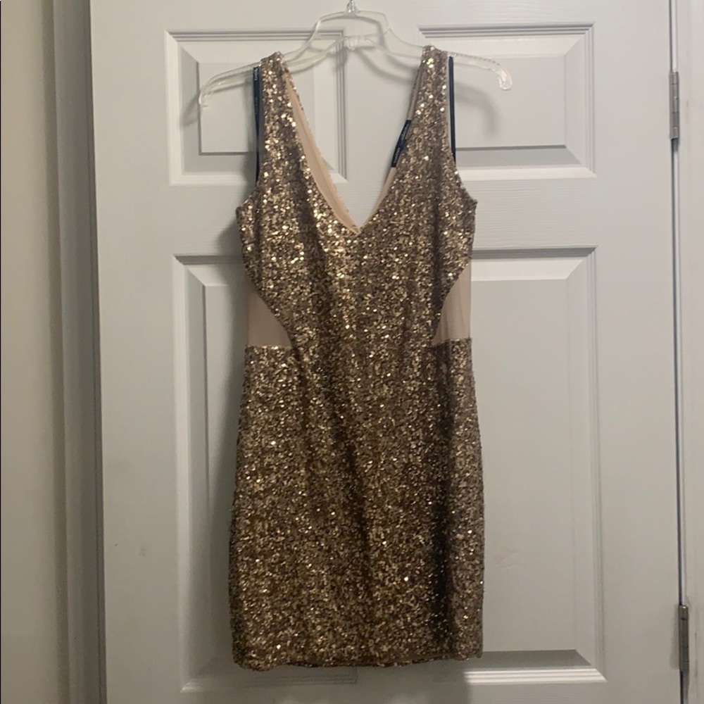 bebe addiction gold sequin dress
